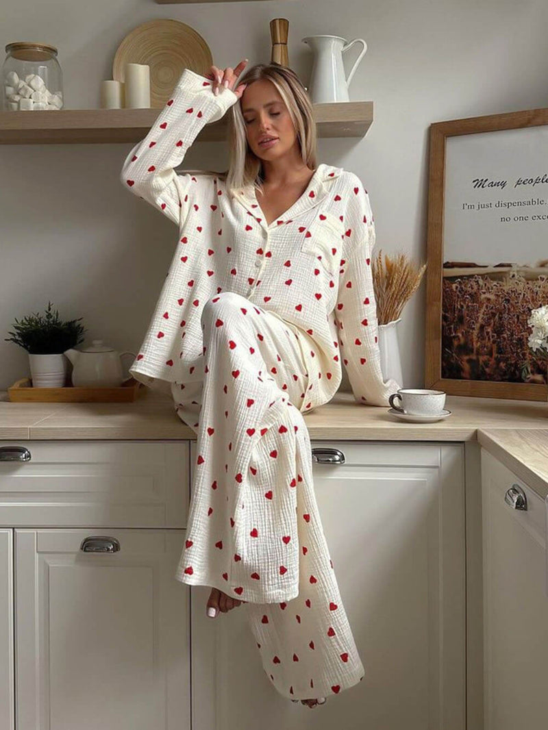 Heart Print Pajama Set for Women