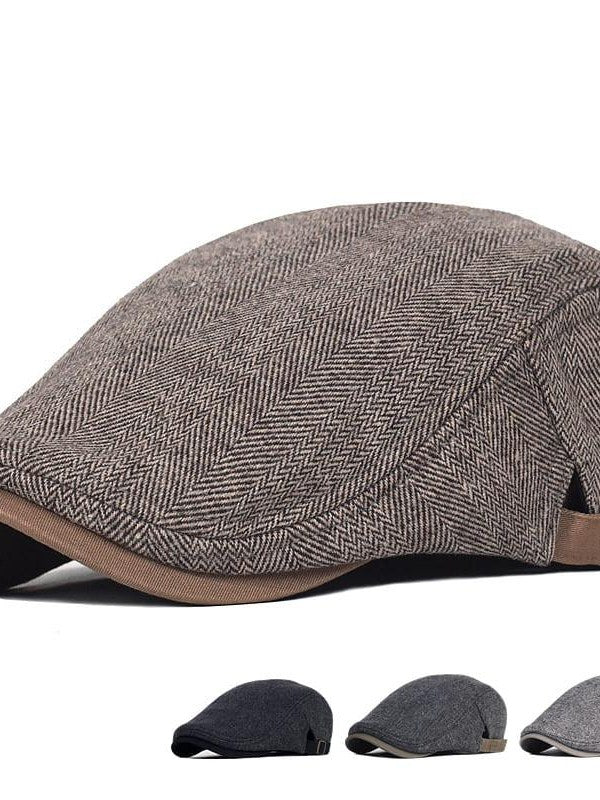 Herringbone Wool Flat Cap for Men