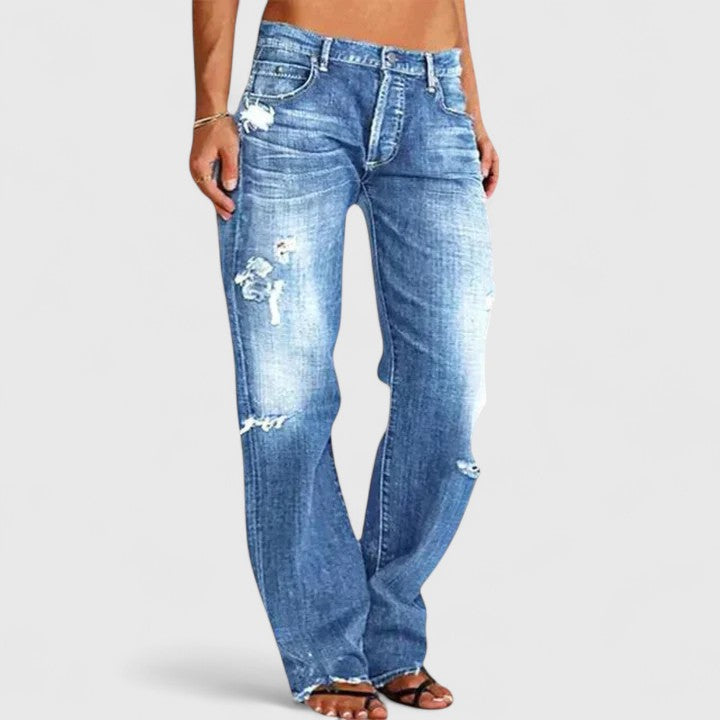 Worn Effect Straight Leg Jeans for Women