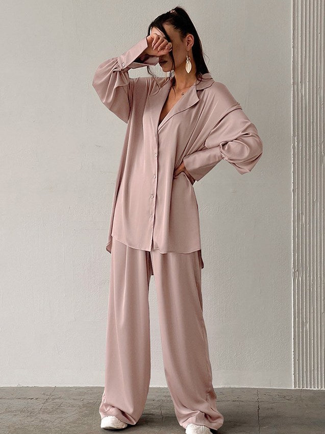 Relaxed Satin Pajama Set for Women