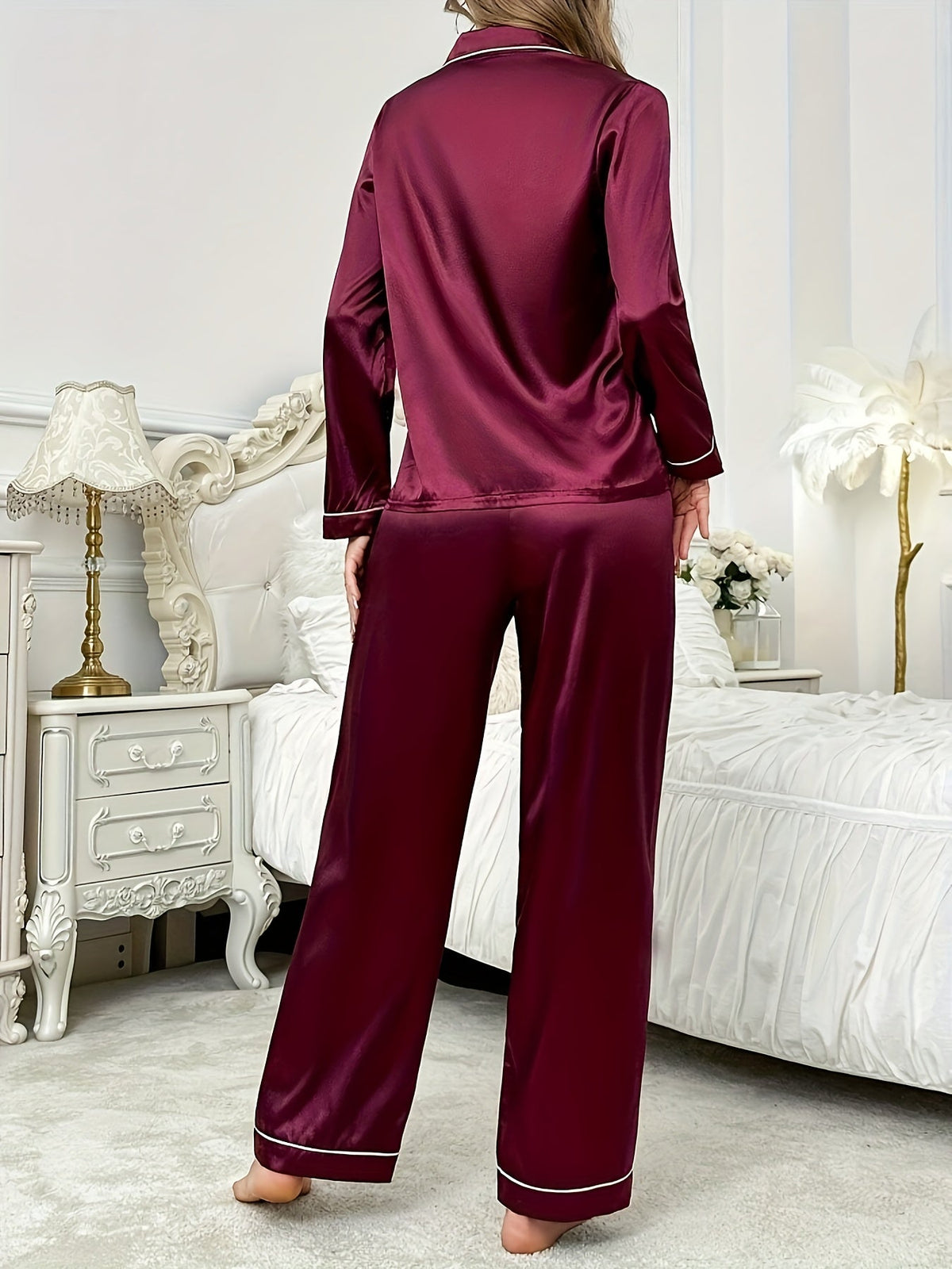 Piped Satin Pajamas for Women