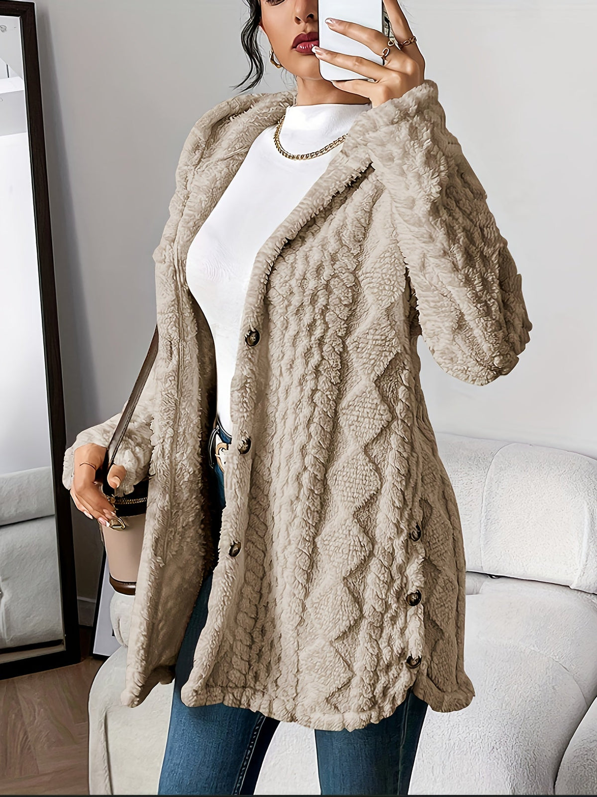 Plush Hooded Cardigan for Women