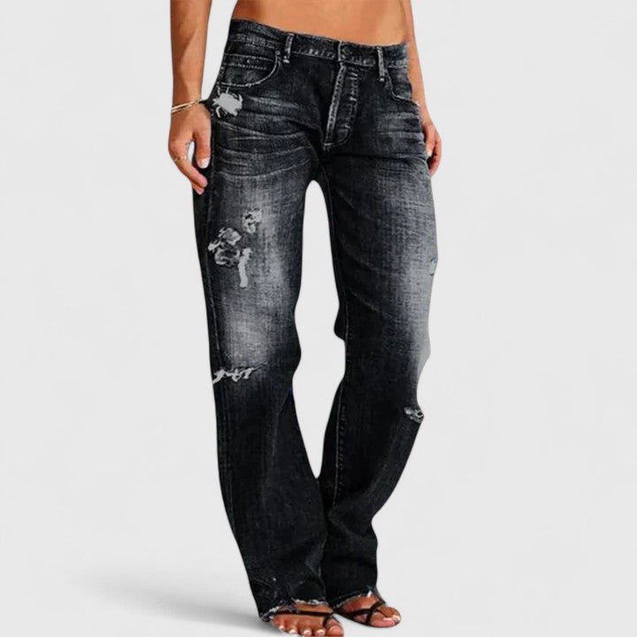 Worn Effect Straight Leg Jeans for Women