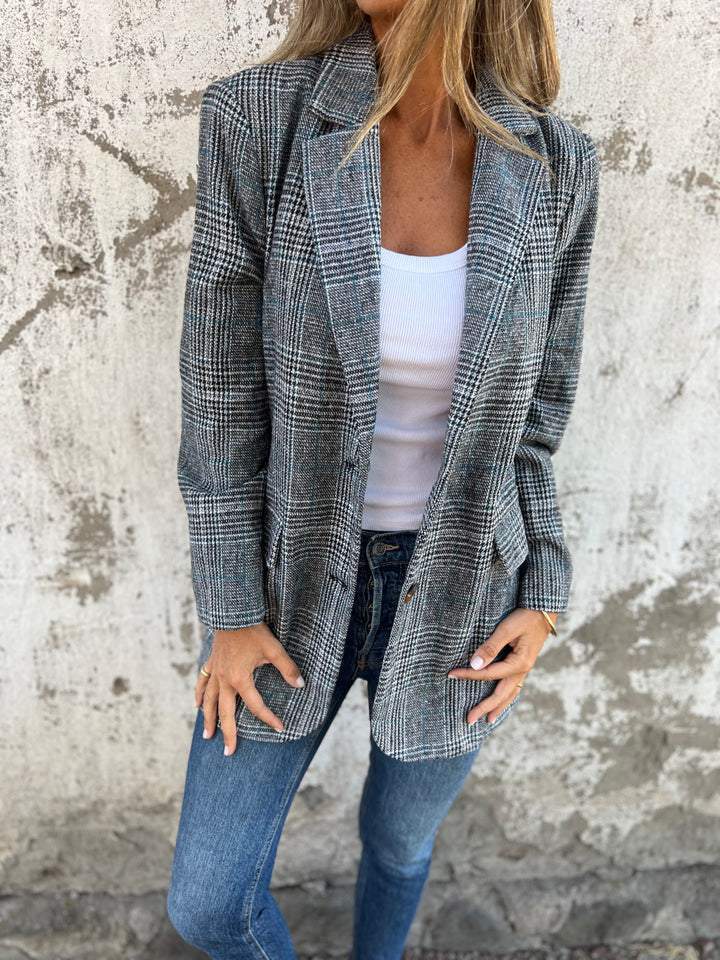 Checked Lapel Blazer for Women
