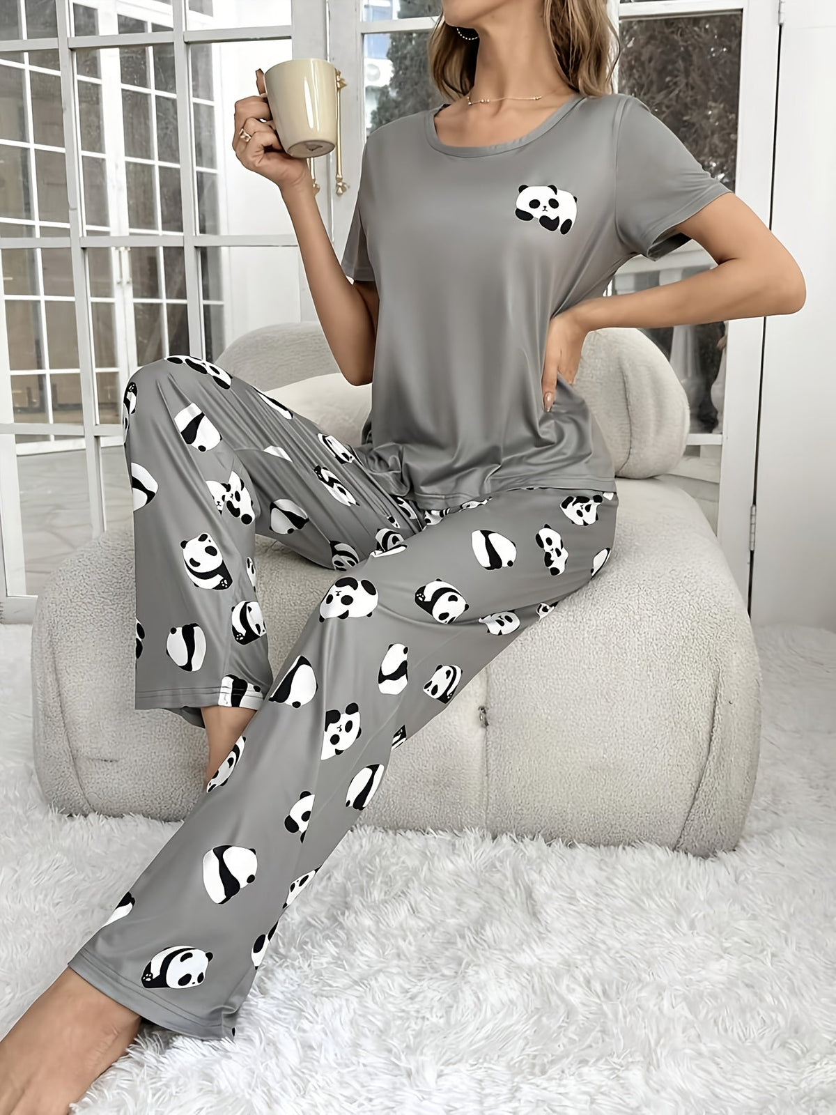 Panda Print Pajama Set for Women