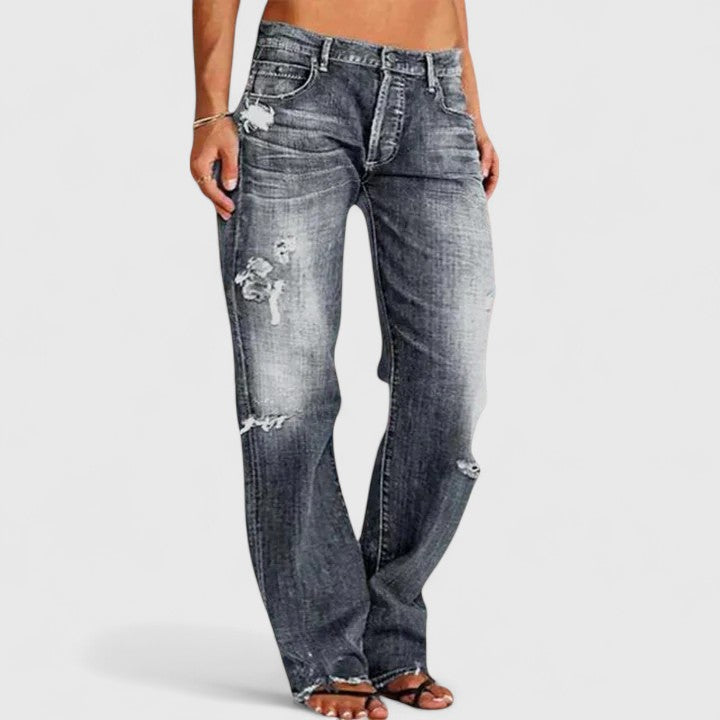 Worn Effect Straight Leg Jeans for Women