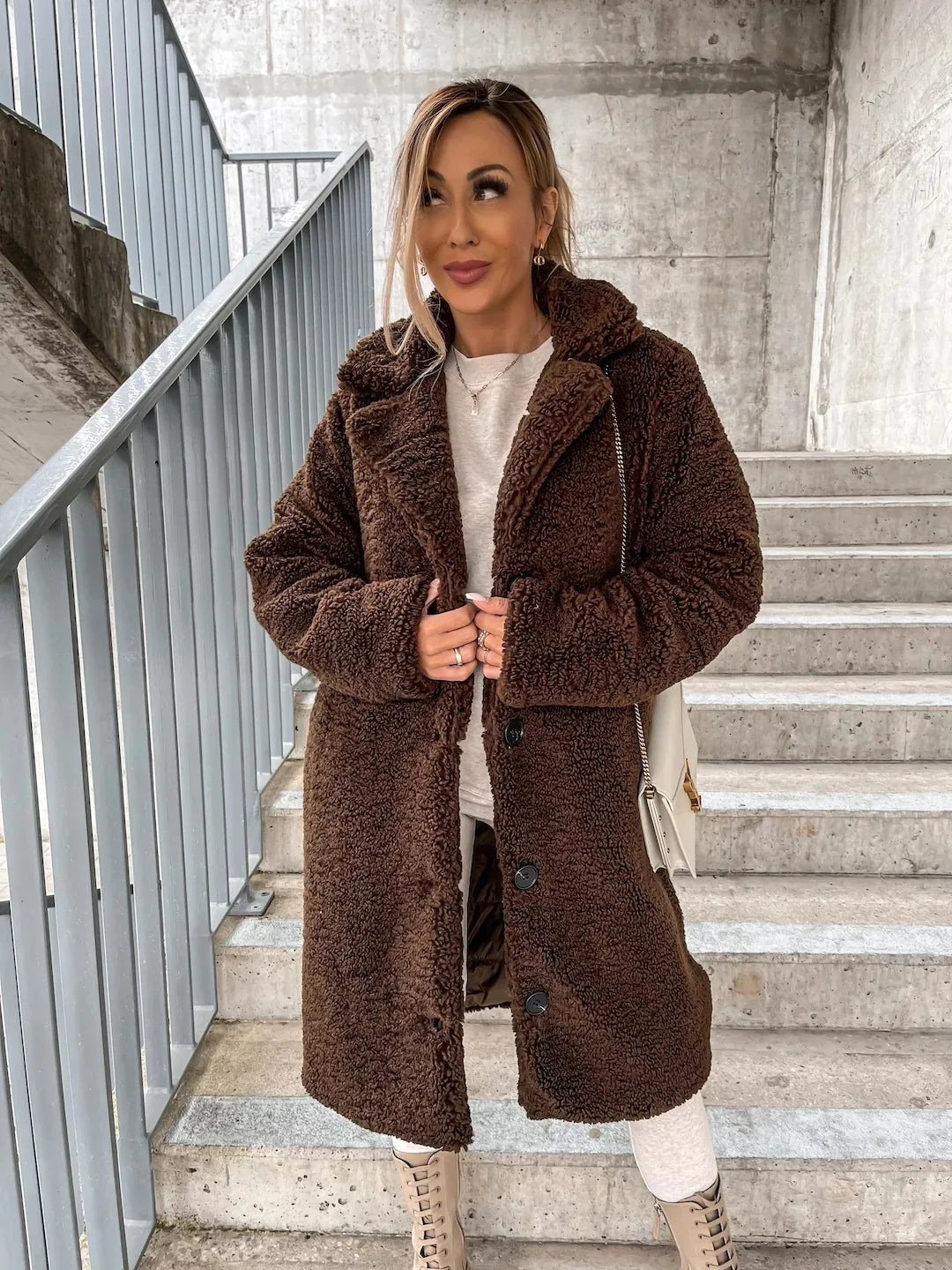 Plush Trench Coat for Women