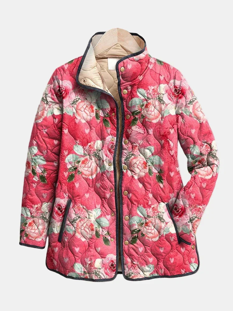 Pink Floral Quilted Jacket for Women