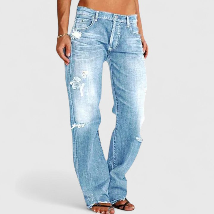 Worn Effect Straight Leg Jeans for Women