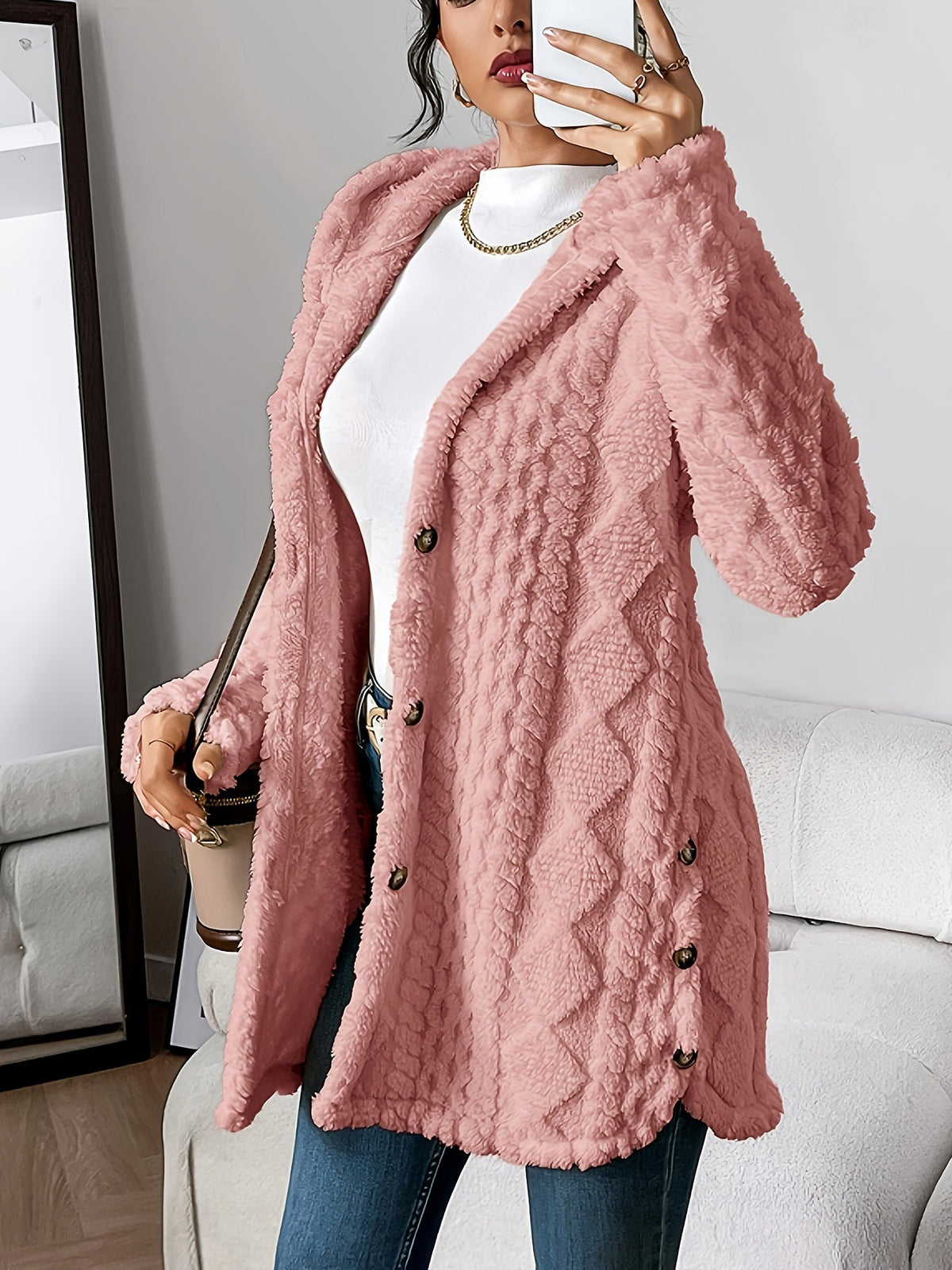 Plush Hooded Cardigan for Women