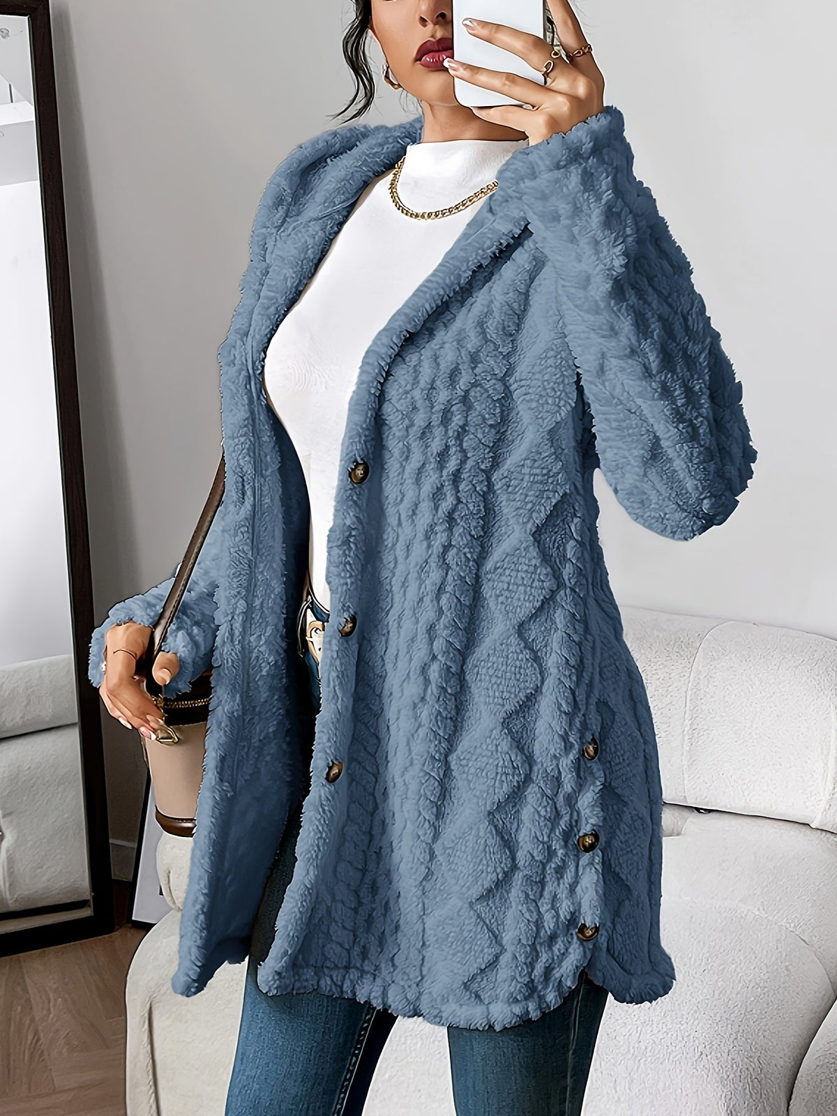 Plush Hooded Cardigan for Women