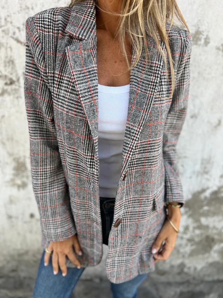 Checked Lapel Blazer for Women
