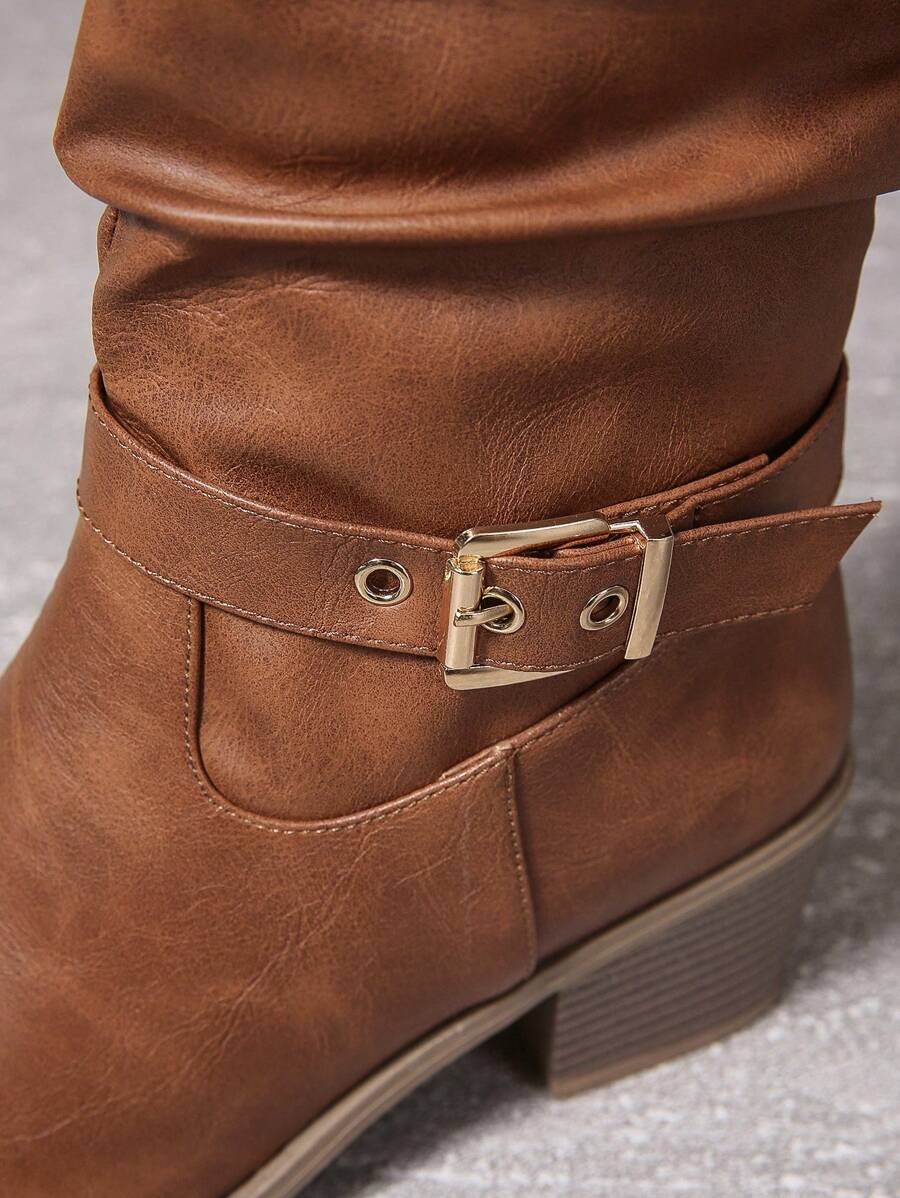 Double Buckle Knee High Boots for Women
