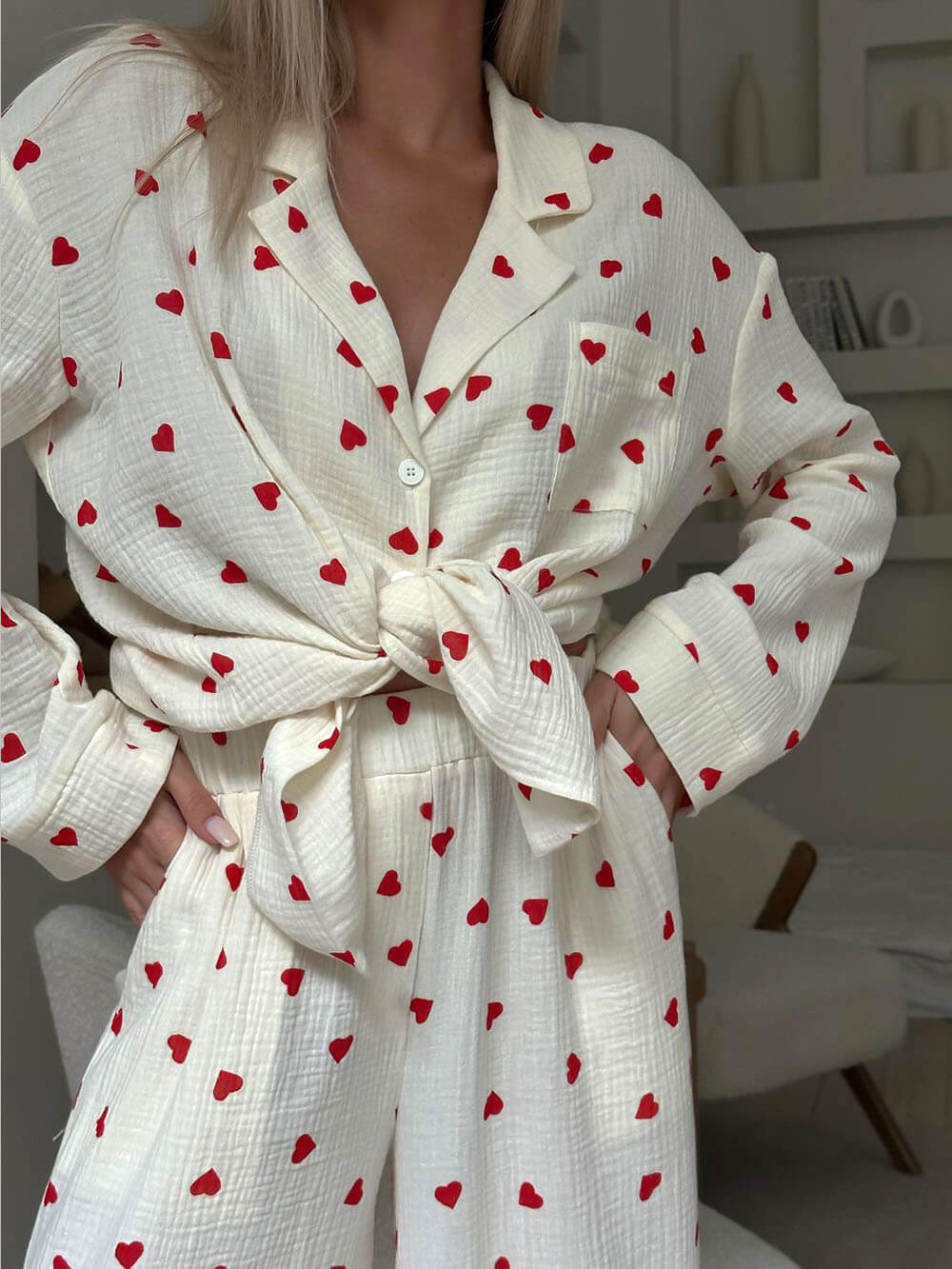 Heart Print Pajama Set for Women