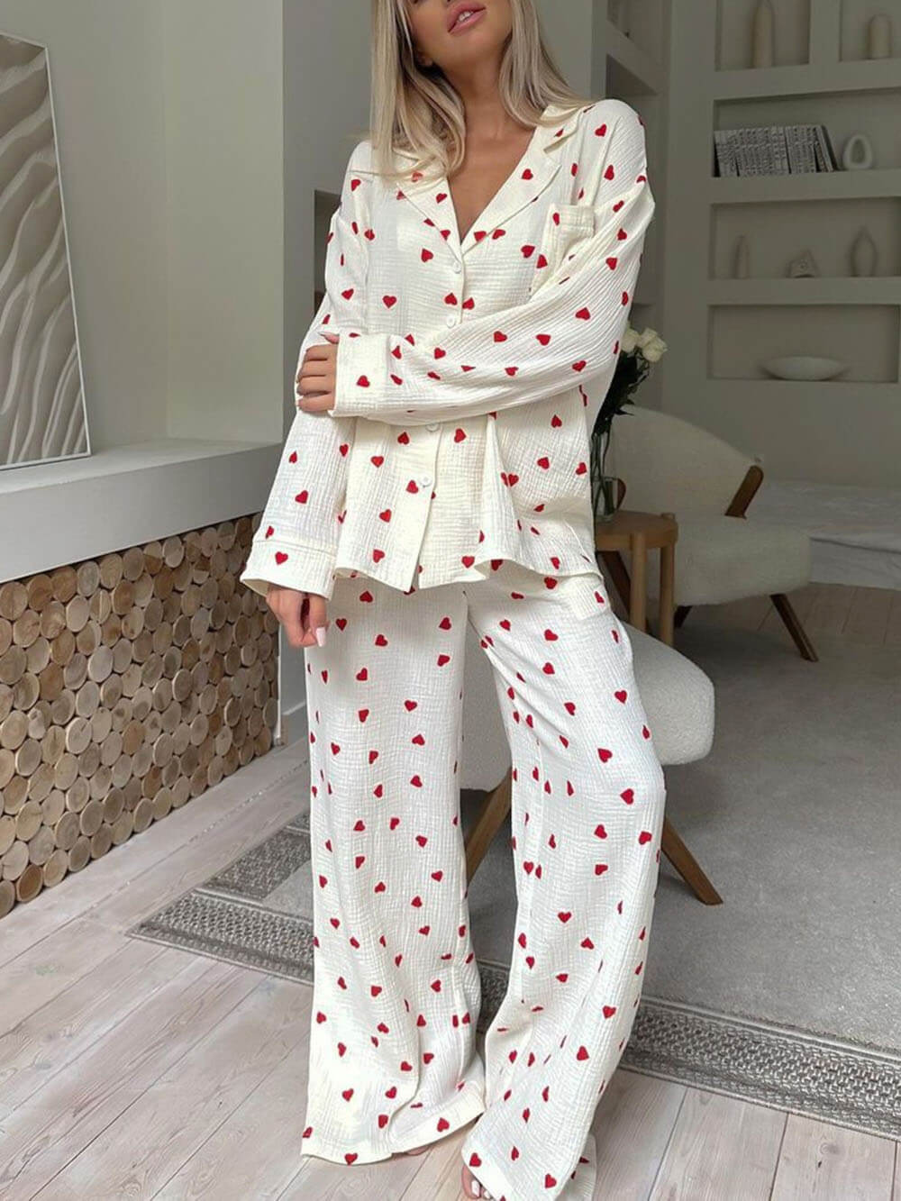 Heart Print Pajama Set for Women