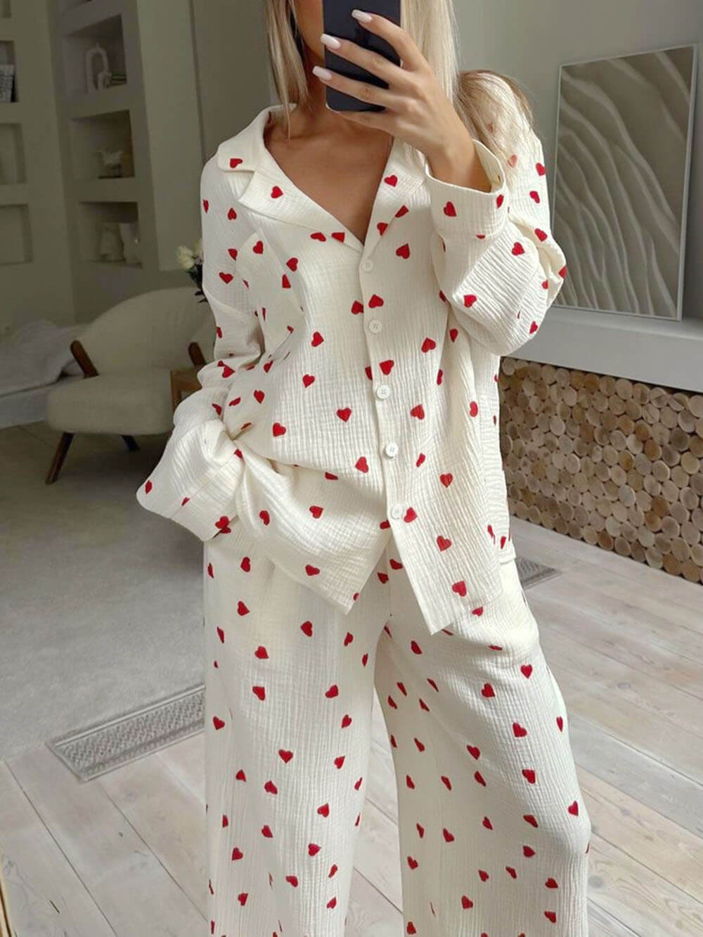 Heart Print Pajama Set for Women