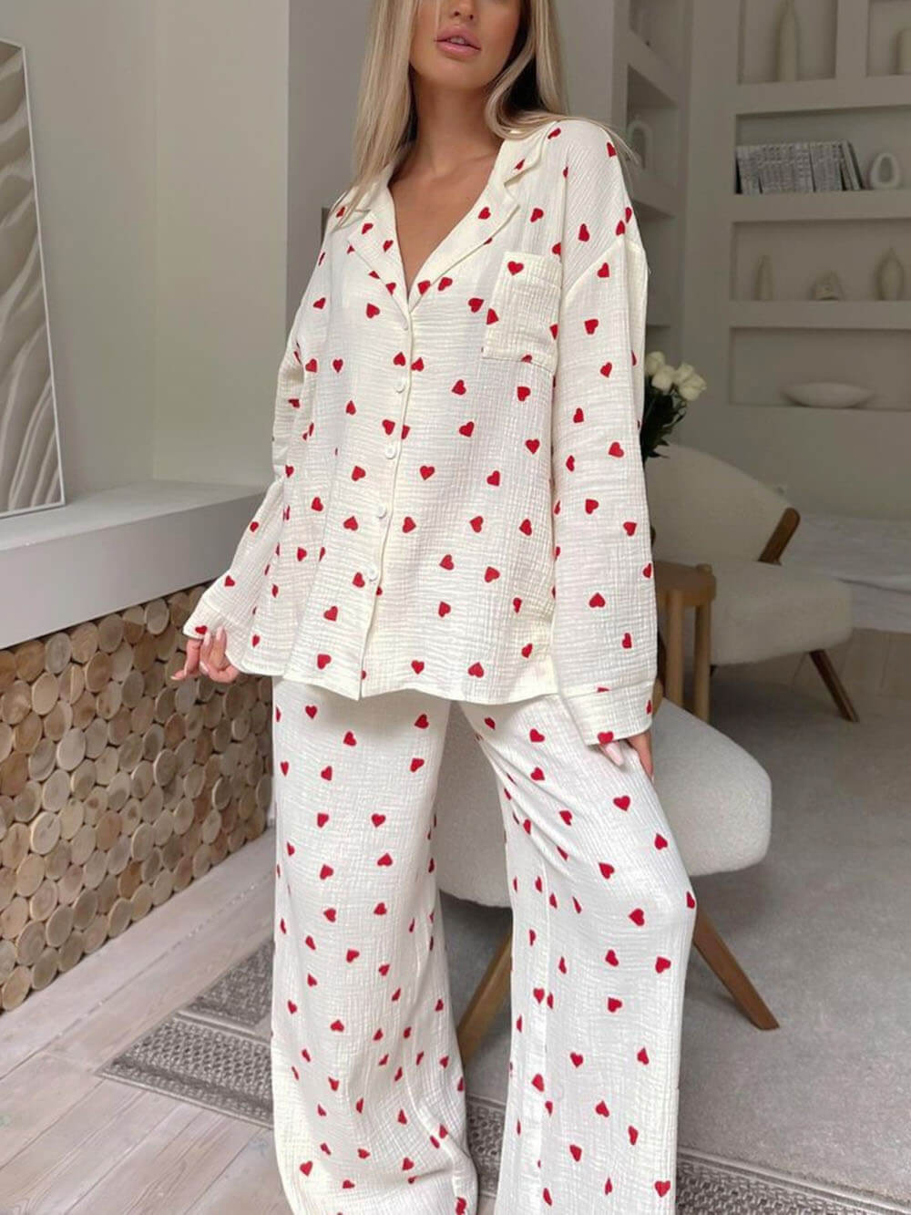 Heart Print Pajama Set for Women