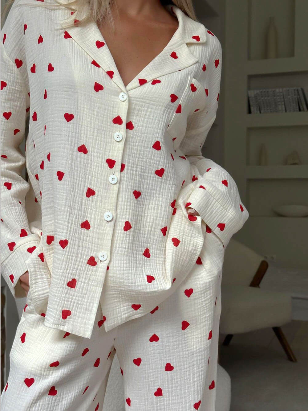 Heart Print Pajama Set for Women