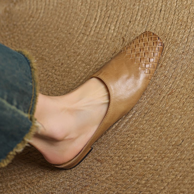 Square Toe Woven Leather Mules for Women