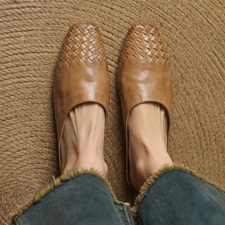 Square Toe Woven Leather Mules for Women