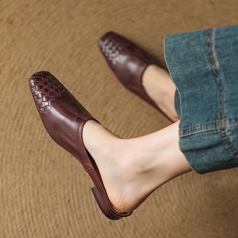 Square Toe Woven Leather Mules for Women