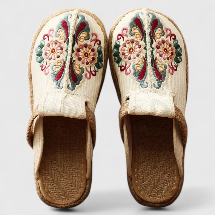 Hand Embroidered Floral Mules for Women