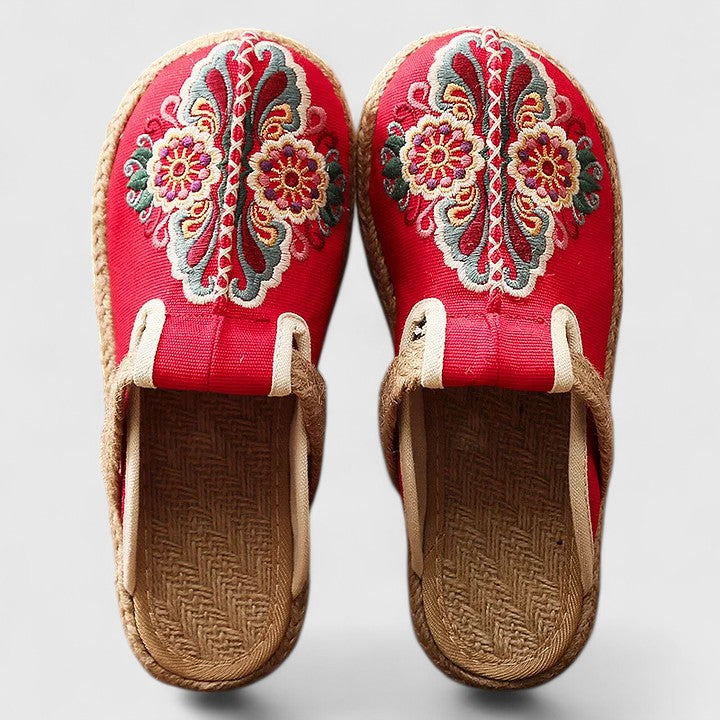 Hand Embroidered Floral Mules for Women