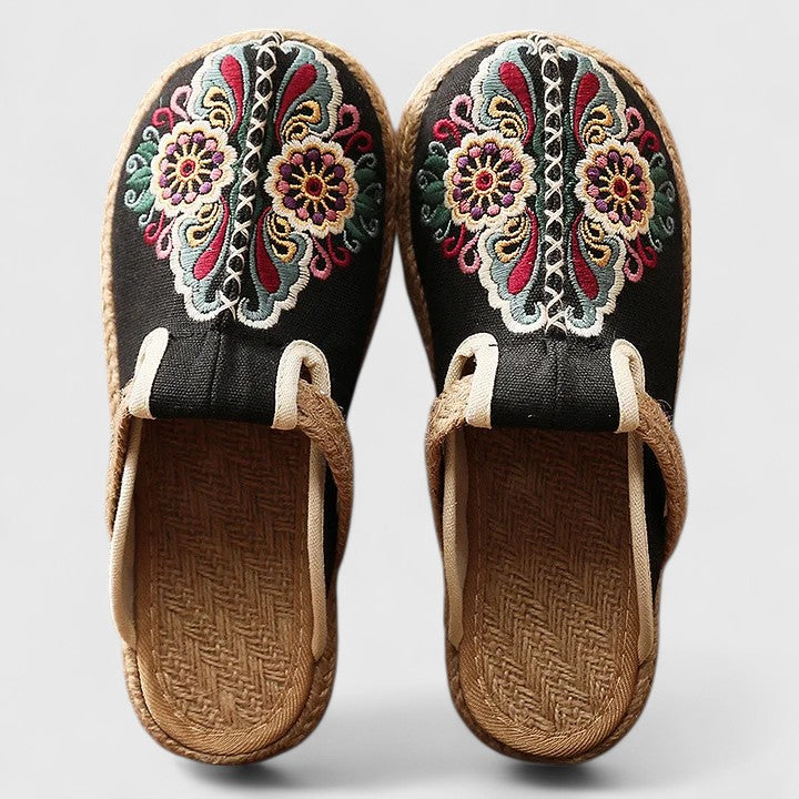 Hand Embroidered Floral Mules for Women