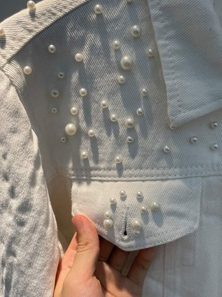 Pearl Embellished Denim Jacket for Women