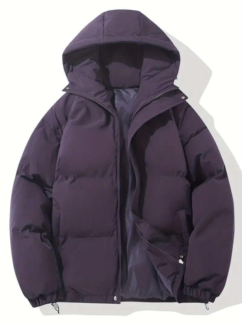 Hooded Quilted Jacket with Elastic Cuffs for Men
