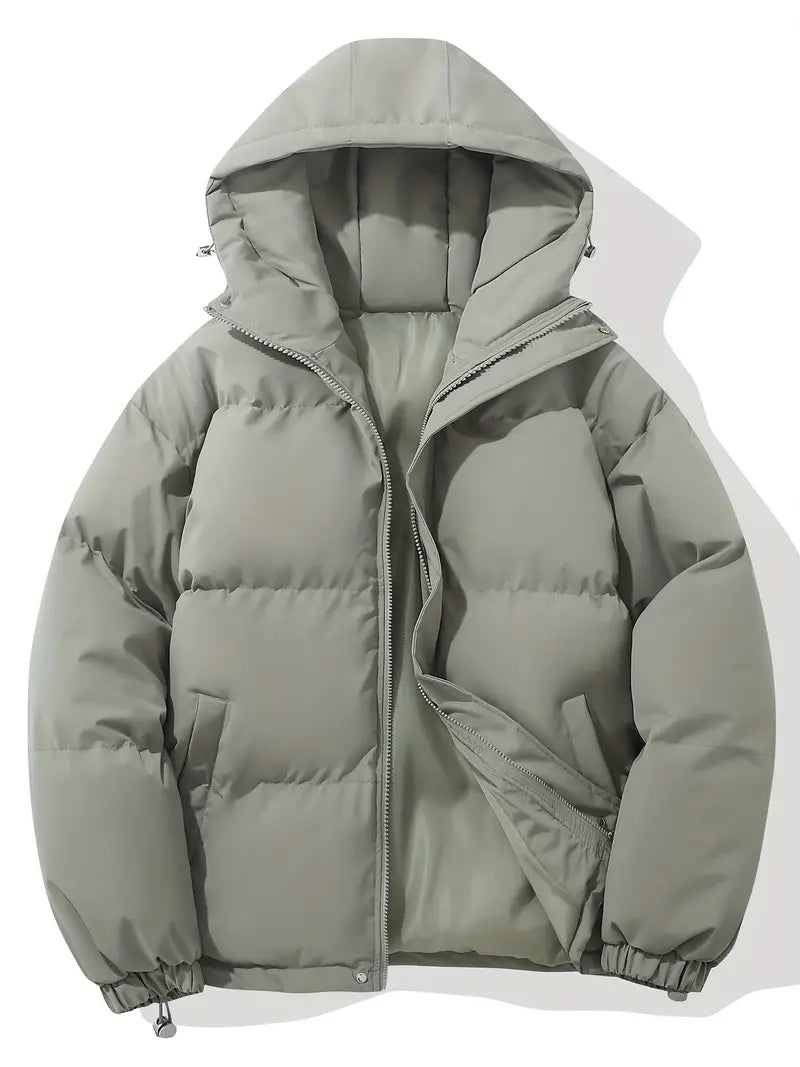 Hooded Quilted Jacket with Elastic Cuffs for Men