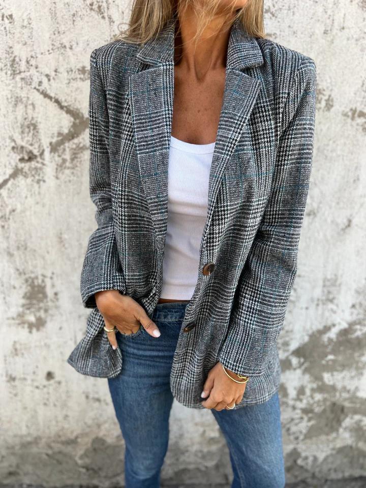 Checked Lapel Blazer for Women