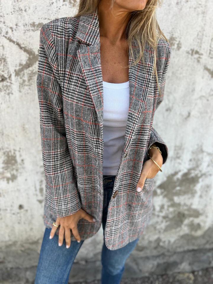 Checked Lapel Blazer for Women