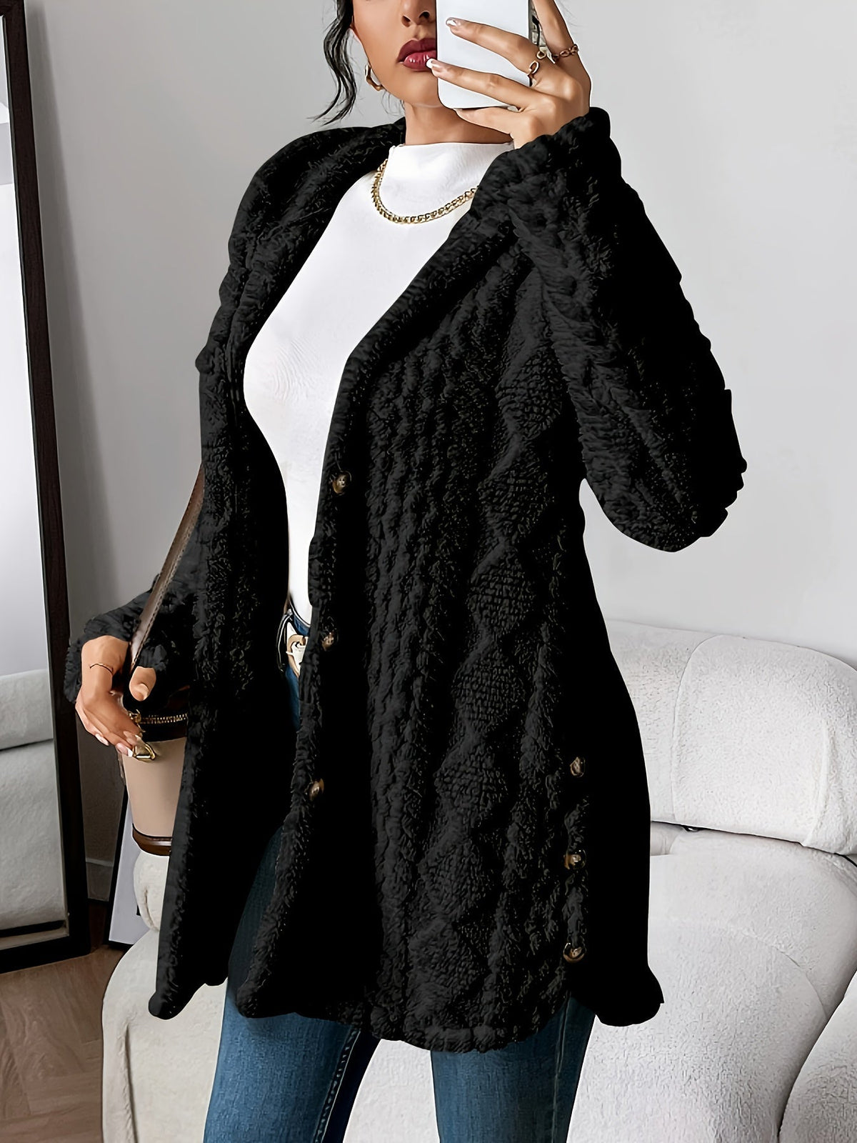 Plush Hooded Cardigan for Women