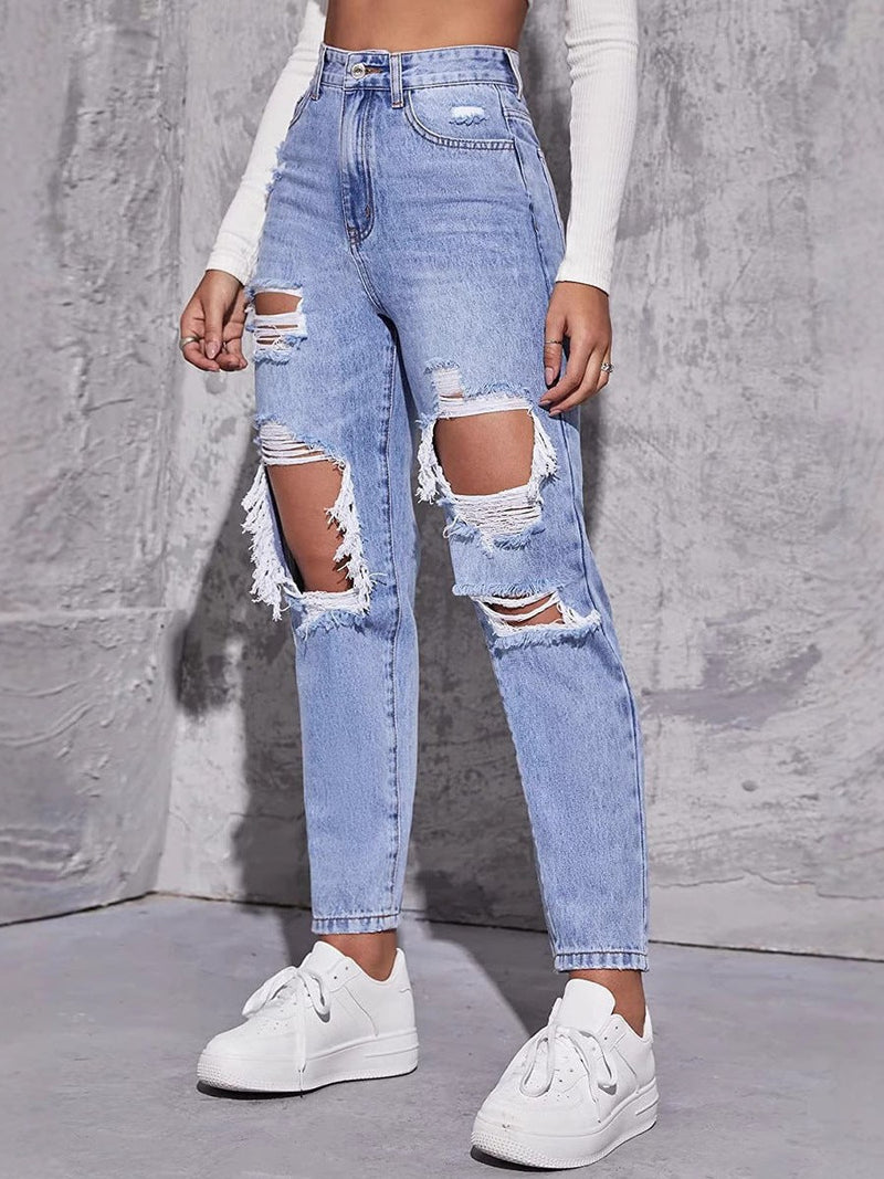 Distressed Straight Leg Jeans for Women