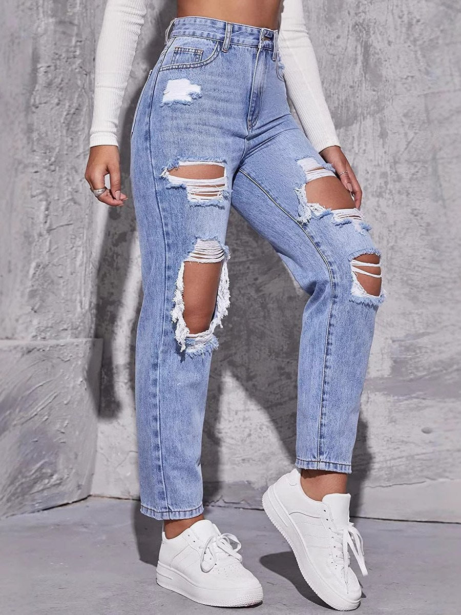 Distressed Straight Leg Jeans for Women
