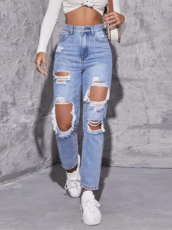 Distressed Straight Leg Jeans for Women