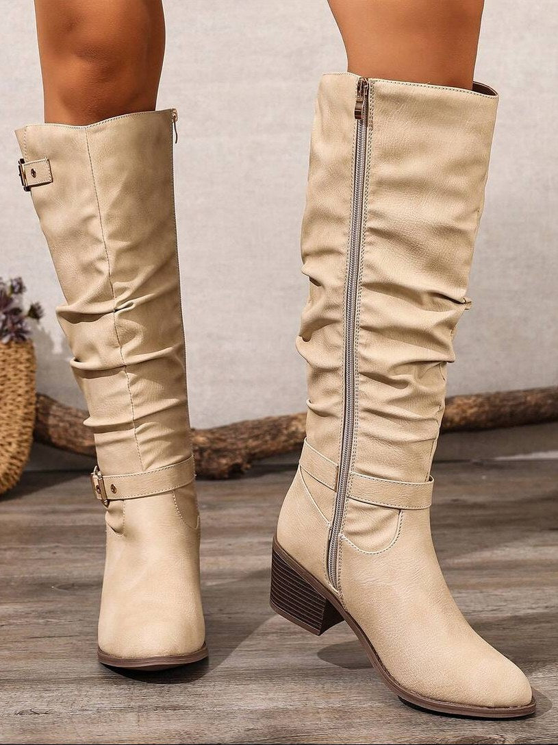 Double Buckle Knee High Boots for Women
