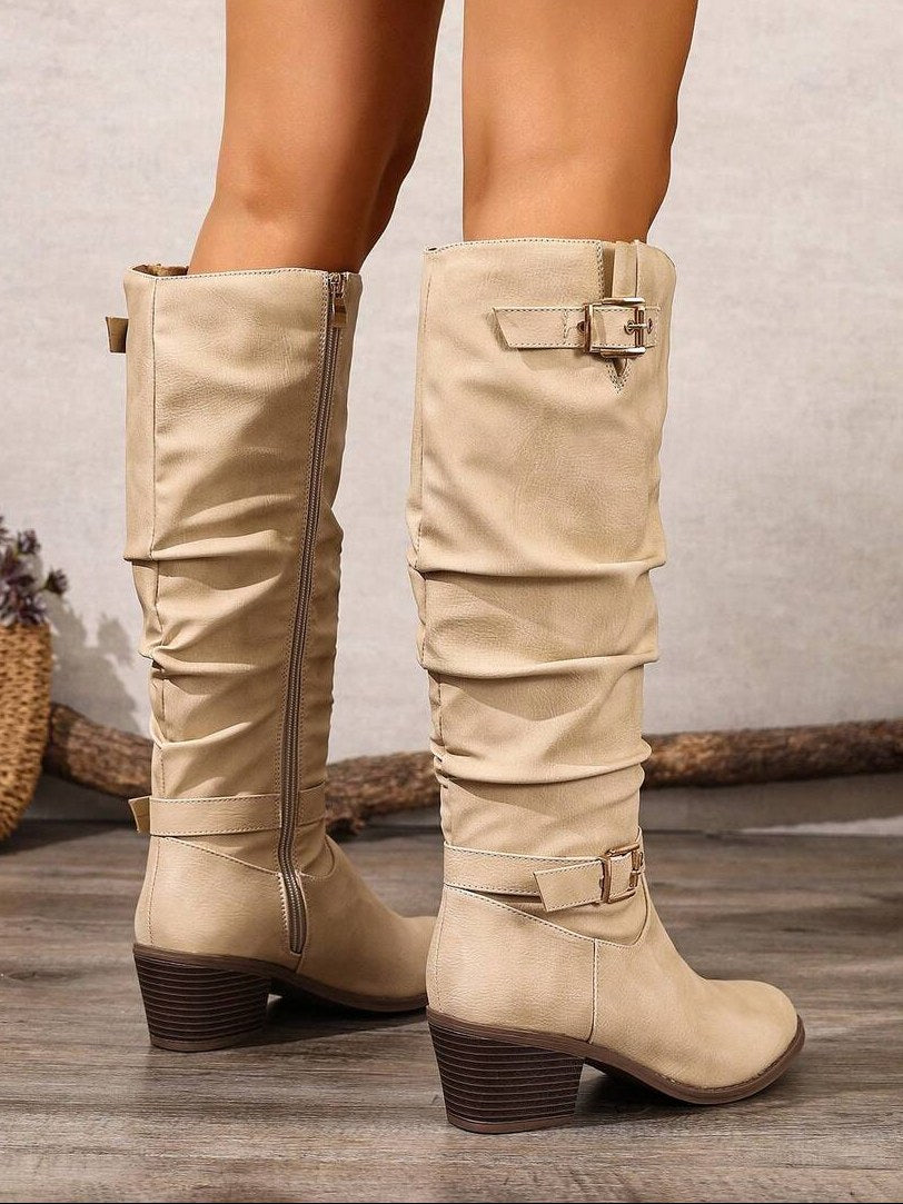 Double Buckle Knee High Boots for Women