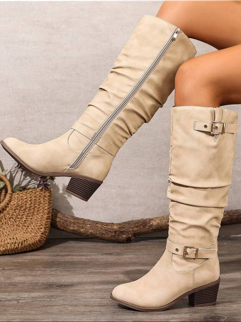 Double Buckle Knee High Boots for Women