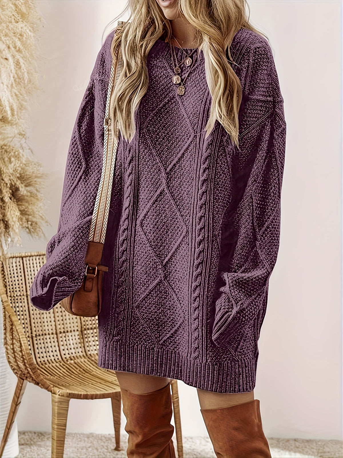 Cable Knit Sweater Dress for Women