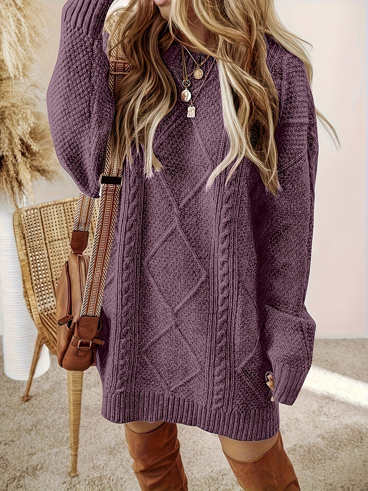 Cable Knit Sweater Dress for Women