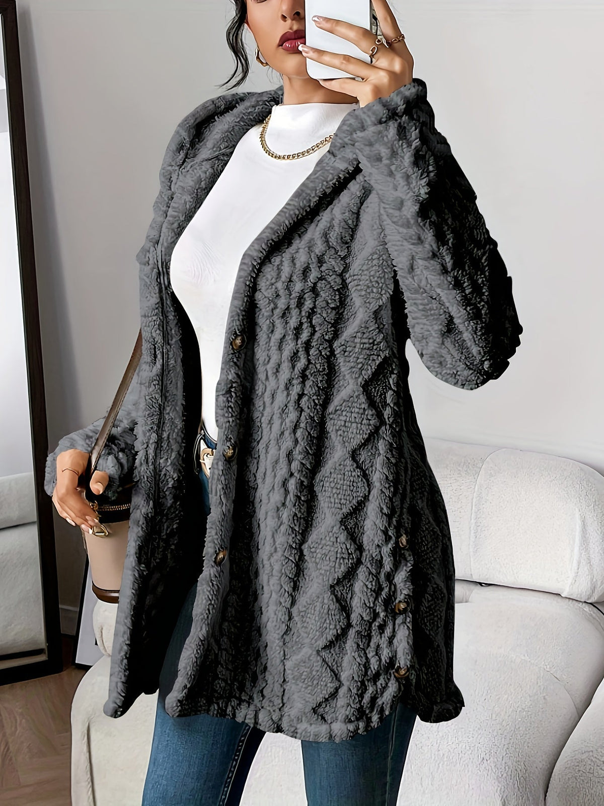 Plush Hooded Cardigan for Women