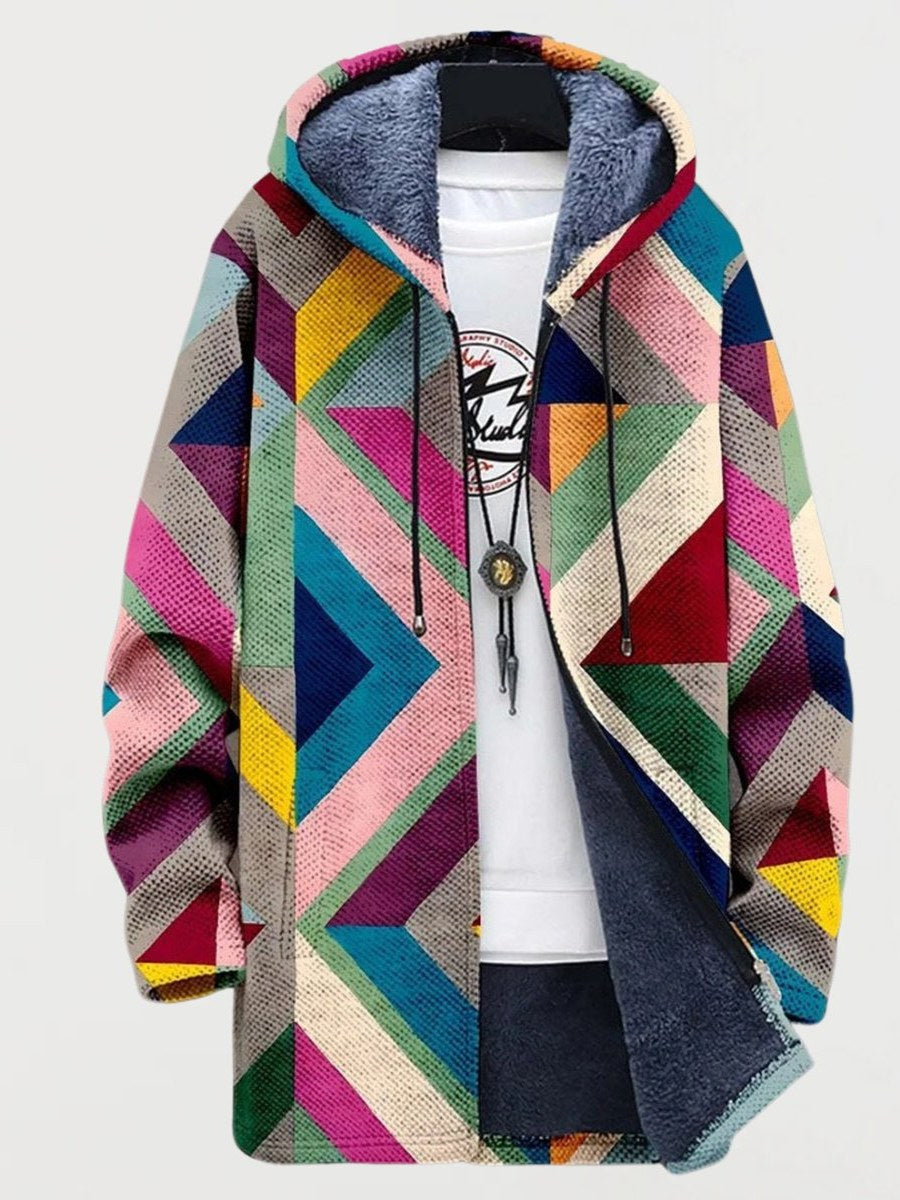 Geometric Print Hooded Cardigan for Women