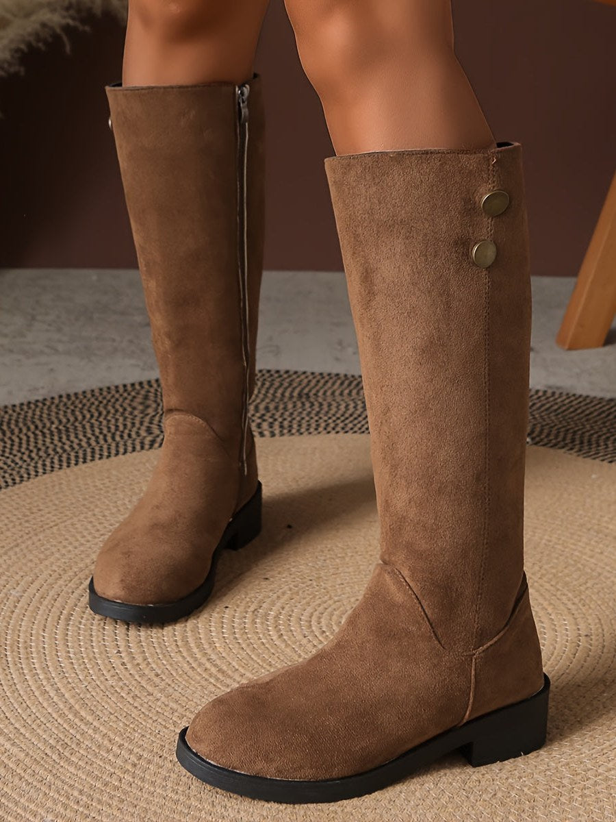 Gold Button Knee High Boots for Women