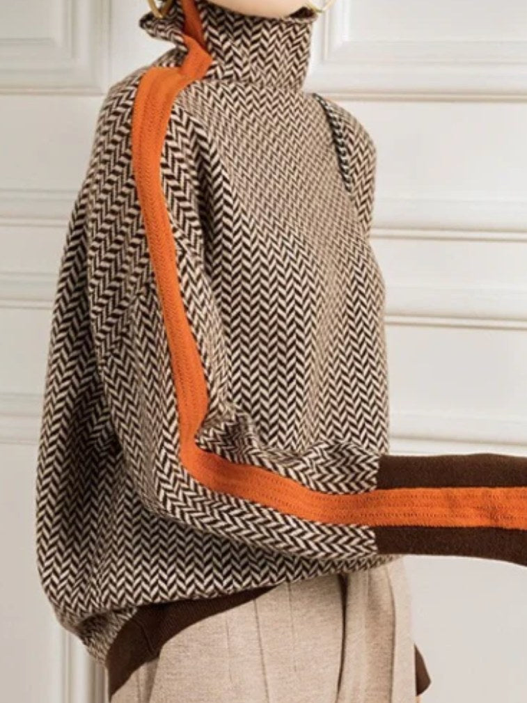 Herringbone Turtleneck Sweater for Women