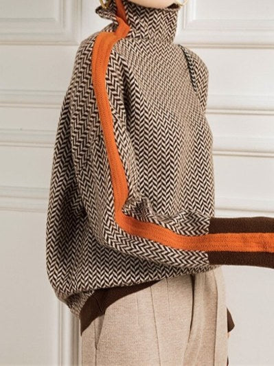 Herringbone Turtleneck Sweater for Women