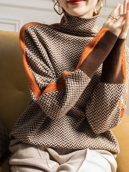 Herringbone Turtleneck Sweater for Women