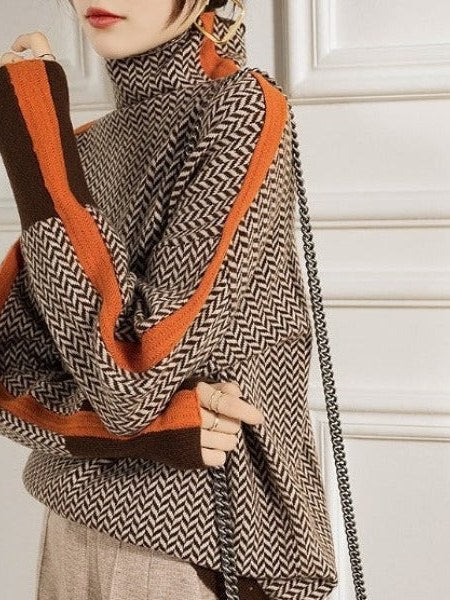 Herringbone Turtleneck Sweater for Women