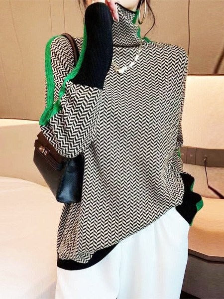 Herringbone Turtleneck Sweater for Women